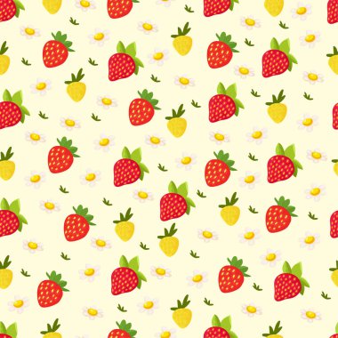 Çilek pürüzsüz desen. Düz vektör clipart, izole edilmiş arkaplan ile illüstrasyon.