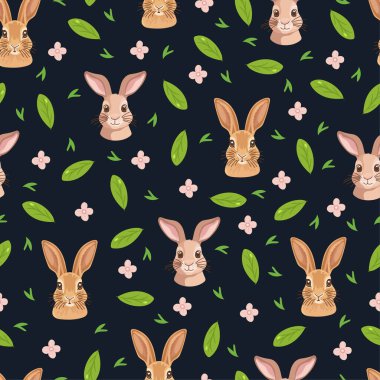 Tavşan, hayvani, pürüzsüz desen. Düz vektör clipart, izole edilmiş arkaplan ile illüstrasyon.