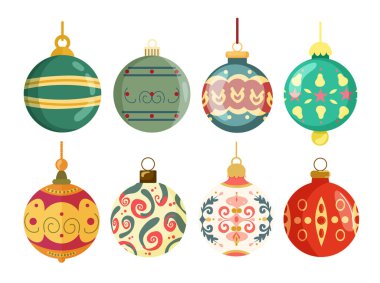 Noel ağacı oyuncak topu. Düz vektör clipart, izole edilmiş arkaplan ile illüstrasyon.