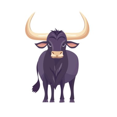 Şirin Watusi boğası. Düz vektör clipart, izole edilmiş arkaplan ile illüstrasyon.