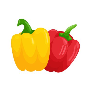 Kırmızı ve sarı dolma biber. Düz vektör clipart, izole edilmiş arkaplan ile illüstrasyon.