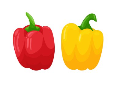 Kırmızı ve sarı dolma biber. Düz vektör clipart, izole edilmiş arkaplan ile illüstrasyon.