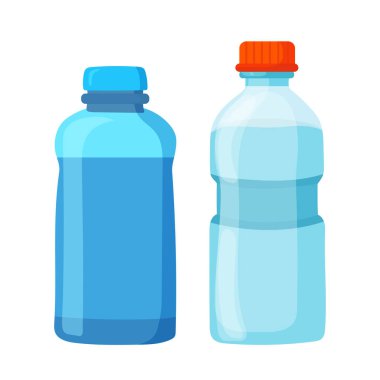 Plastik su şişesi, kamp, orman yolculuğu. Düz vektör clipart, izole edilmiş arkaplan ile illüstrasyon.