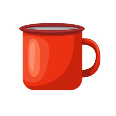 Mineli kamp kupası, orman yolculuğu. Düz vektör clipart, izole edilmiş arkaplan ile illüstrasyon.