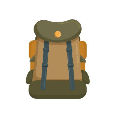 Kamp çantası, orman yolculuğu. Düz vektör clipart, izole edilmiş arkaplan ile illüstrasyon.