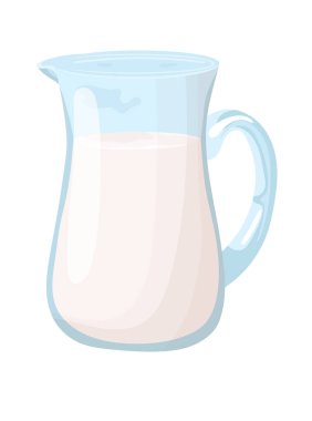 Süt sütü sürahide. Düz vektör clipart, izole edilmiş arkaplan ile illüstrasyon.