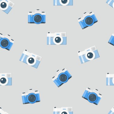 Eksiksiz kamera deseni. Düz vektör clipart, izole edilmiş arkaplan ile illüstrasyon.