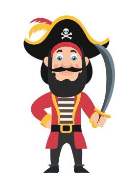 Korsan. Düz vektör clipart, izole edilmiş arkaplan ile illüstrasyon.