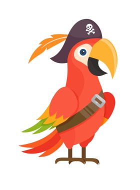 Korsan papağan. Düz vektör clipart, izole edilmiş arkaplan ile illüstrasyon.