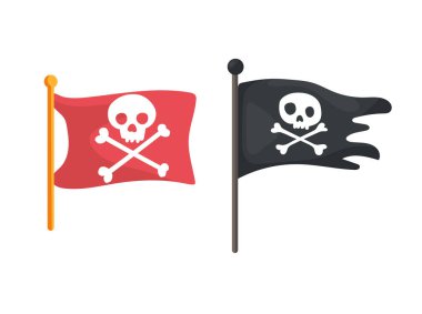 Korsan Bayrağı. Düz vektör clipart, izole edilmiş arkaplan ile illüstrasyon.