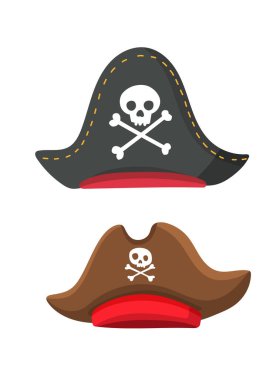 Korsan şapkası. Düz vektör clipart, izole edilmiş arkaplan ile illüstrasyon.
