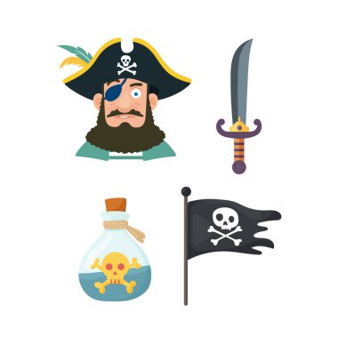 Korsan. Düz vektör clipart, izole edilmiş arkaplan ile illüstrasyon.