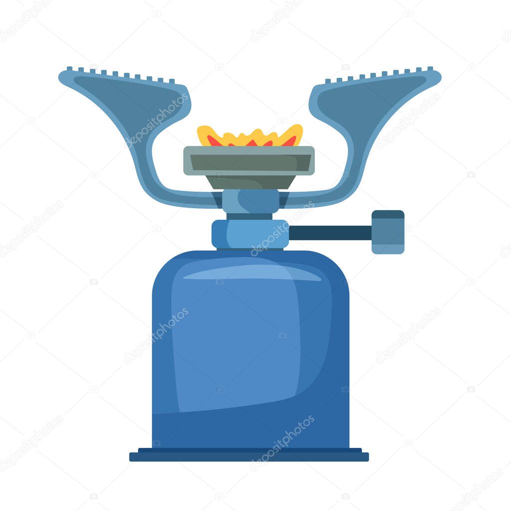 Camping gas burner, Forest travel. Flat vector clipart, illustration with isolated background.