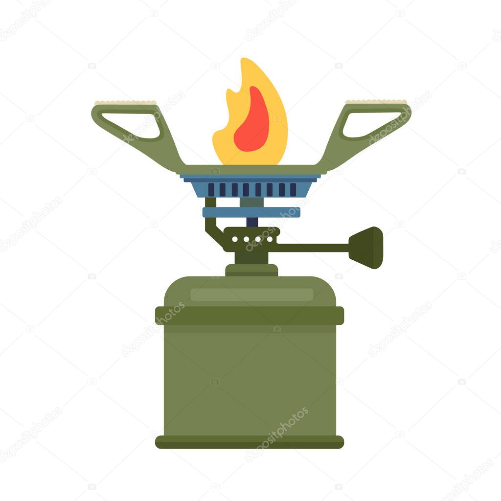 Camping gas burner, Forest travel. Flat vector clipart, illustration with isolated background.