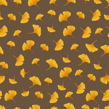 Ginkgo yaprağı dikişsiz desen. Düz vektör clipart, izole edilmiş arkaplan ile illüstrasyon.