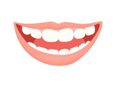 Gülümseyen bir ağız. Düz vektör clipart, izole edilmiş arkaplan ile illüstrasyon.