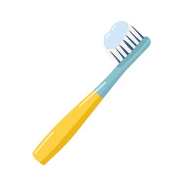 Diş fırçası. Düz vektör clipart, izole edilmiş arkaplan ile illüstrasyon.