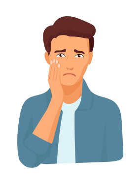 Adam diş ağrısından muzdarip. Düz vektör clipart, izole edilmiş arkaplan ile illüstrasyon.