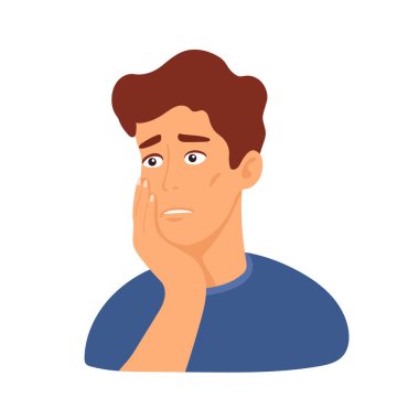 Adam diş ağrısından muzdarip. Düz vektör clipart, izole edilmiş arkaplan ile illüstrasyon.