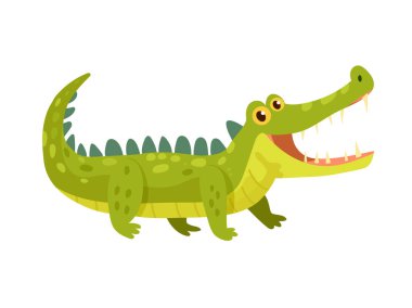 Tatlı timsah. Düz vektör clipart, izole edilmiş arkaplan ile illüstrasyon.