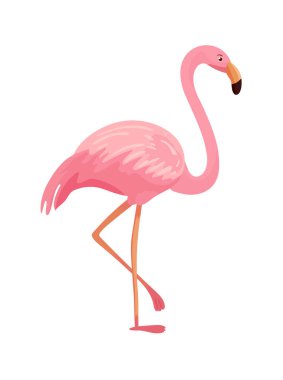 Şirin pembe flamingo. Düz vektör clipart, izole edilmiş arkaplan ile illüstrasyon.