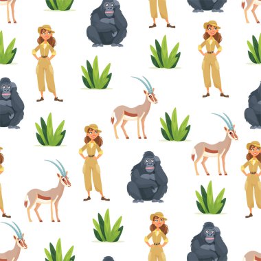 Güzel safari deseni. Düz vektör clipart, izole edilmiş arkaplan ile illüstrasyon.