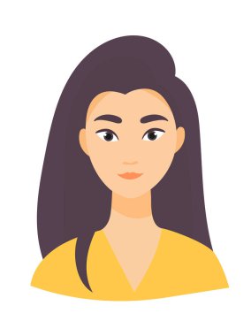 Asyalı kadın, yüz. Düz vektör clipart, izole edilmiş arkaplan ile illüstrasyon.