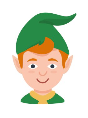 Noel elfi. İzole edilmiş arkaplan ile düz vektör clipart illüstrasyonu.