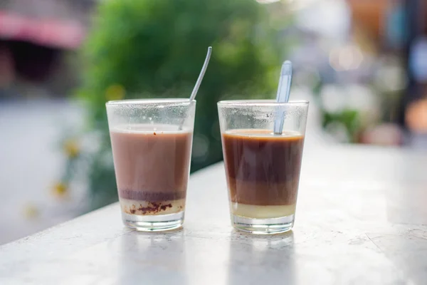 hot chocolate and coffee in glass ,Thai coffee, Vietnam coffee