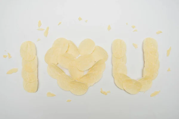 Crispy Potato Chips Read Love You — Stock Photo, Image