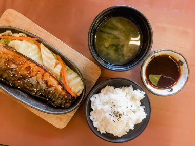 Pilav, ızgara balık sosu, Saba balık teriyaki sosu, Japonya gıda ile ızgara Saba