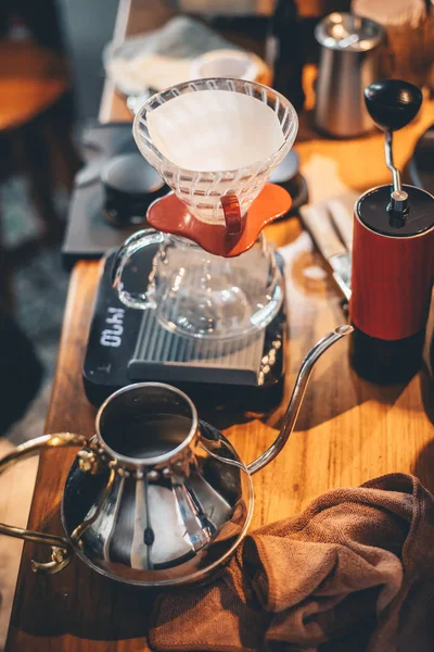 Barista making drip coffee in coffee shop, barista cafe making c