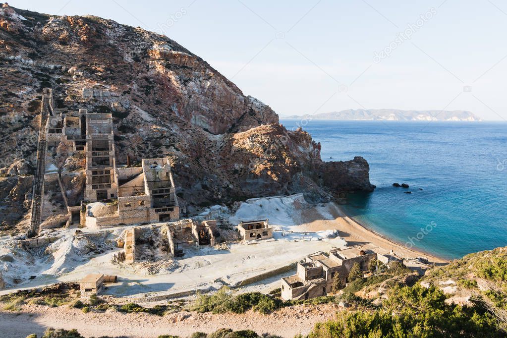 Abandoned sulfur mines on the coast of Aegean sea on Milos island, Greece