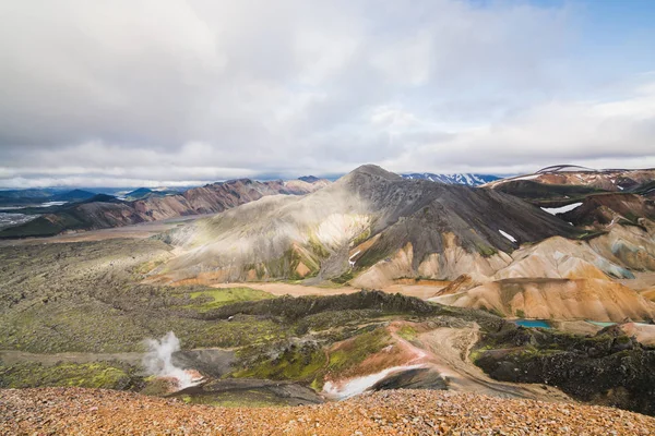 Farbenfrohe Berge Landmannalaugar Nationalpark Island Bewölkter Tag Panoramalandschaft — Stockfoto