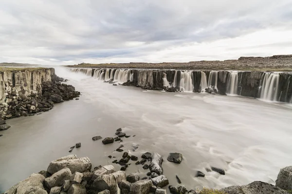 Panoramablick Auf Den Selfoss Wasserfall Vatnayokull Nationalpark Island Bewölkter Tag — Stockfoto