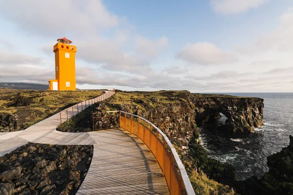 Snaefellsnes Iceland August 2018 View Orange Tower Svortuloft Lighthouse Arch — Stock Photo, Image