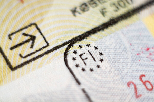 Close-up macro detail of European Union admission stamp