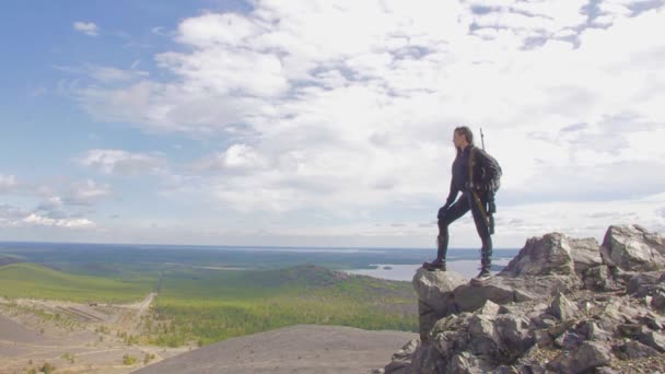 Woman Sniper Looks Mountains — Stock Video