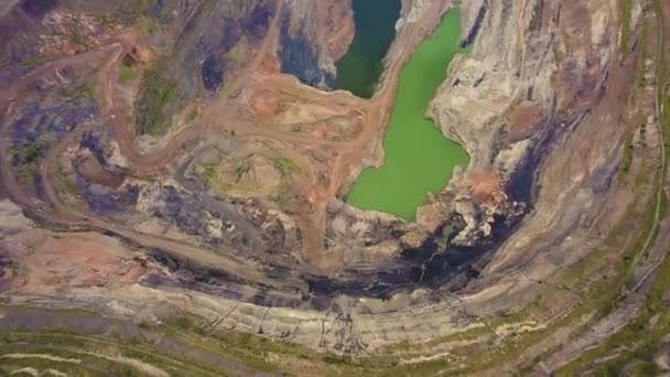 Aerial View Industrial Opencast Mining Quarry Lots Machinery Work View — Stock Video