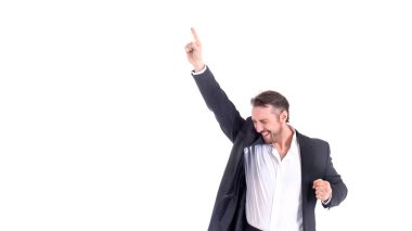 kutluyor - izole beyaz zemin üzerinde başarılı bir iş adamı.