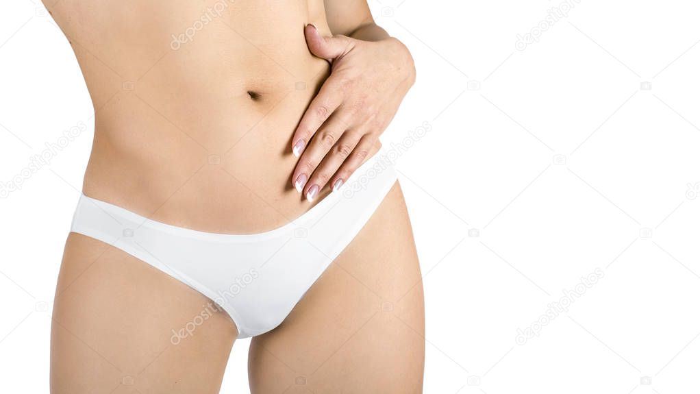 Beautiful slim woman body isolated on white background.