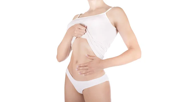 Cuerpo Muscular Mujer Lencería Aislada Sobre Fondo Blanco — Foto de Stock