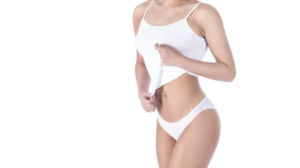 Slank vrouw lichaam op witte achtergrond, geïsoleerd — Stockfoto