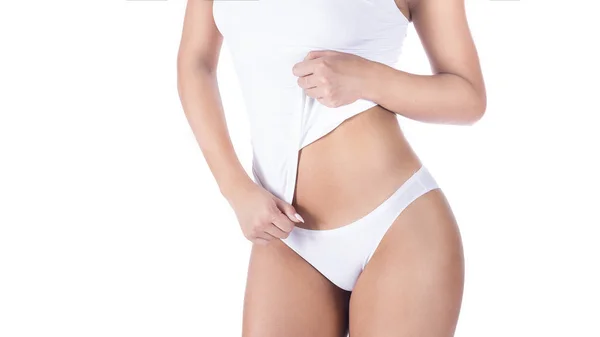 Gyönyörű forma női test fehérnemű elszigetelt fehér background. — Stock Fotó