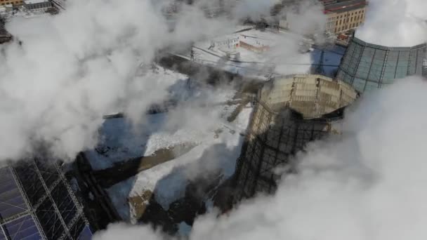 Aerial Giant Steaming coal-fired power station. Eclolgy problem concept — Stock Video