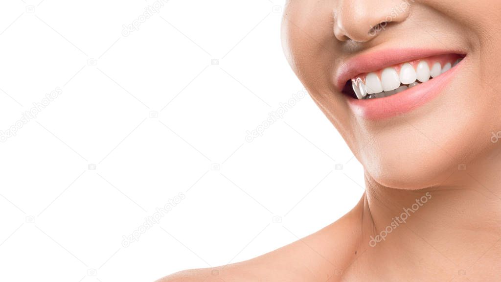 Closse up view of a female smile. Dental concept
