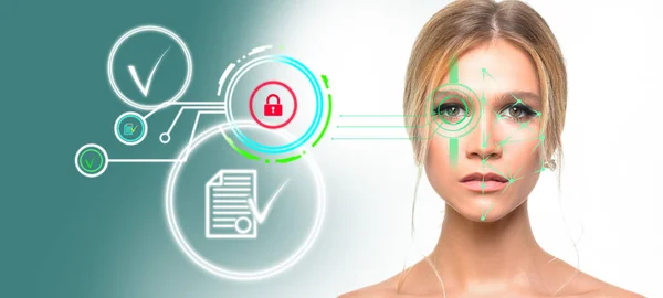 Face id security sistem: a woman scanned by the face ID system.