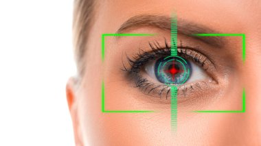 Kadın gözünü kapat. İris Tanımlama Konsepti.