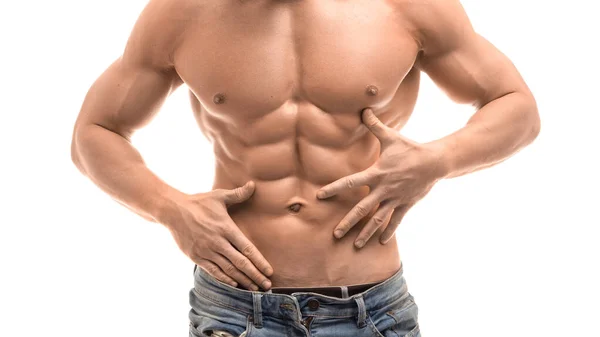 Beskuren bild av en manlig skjorta utan överkropp med perfekta Abs. — Stockfoto