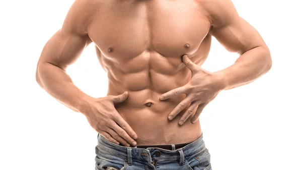 完璧な腹筋を持つ男性のシャープな体の画像. — ストック写真